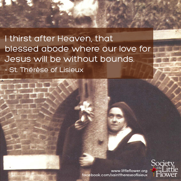Detail of photo of St. Therese of Lisieux embracing the large crucifix in the courtyard at Le Carmel monastery.
