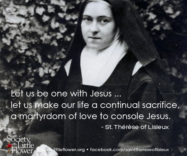 Detail of photo of St. Therese, acting as Sacristan, preparing the host for Eucharist.