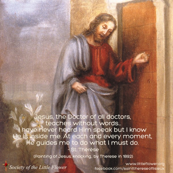 A painting by St. Therese of Christ knocking at a door, symbolizing his desire for us to let him enter our hearts.