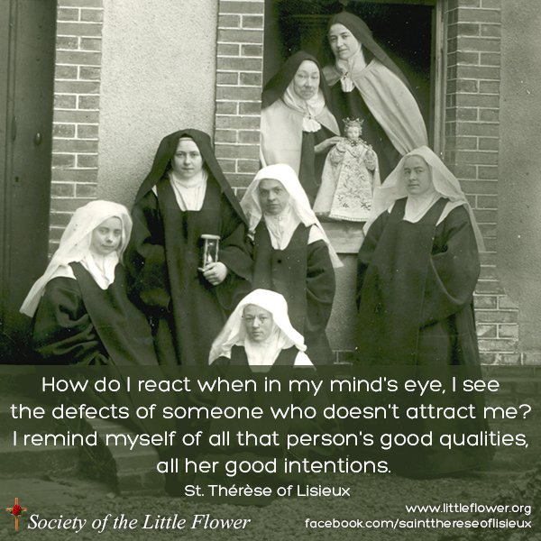 Photo of St. Therese of Lisieux in a group shot at Le Carmel monastery, with the Mother Superior holding an Infant of Prague statue.  