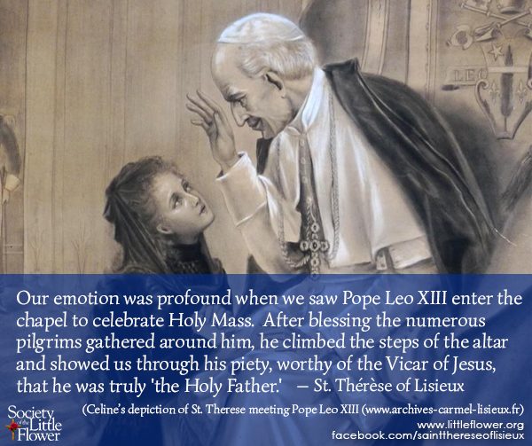 Illustration of Pope Leo XIII and St. Therese as a child.