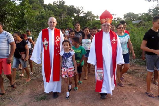 Carmelite priests leading procession in El Salvador