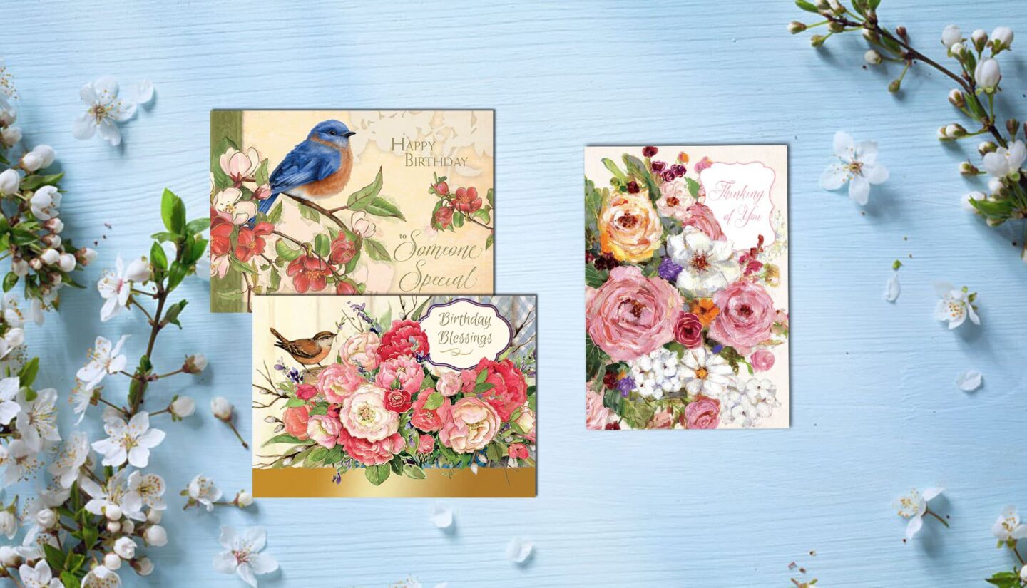 Three All Occasion Cards With Flowers and Birds