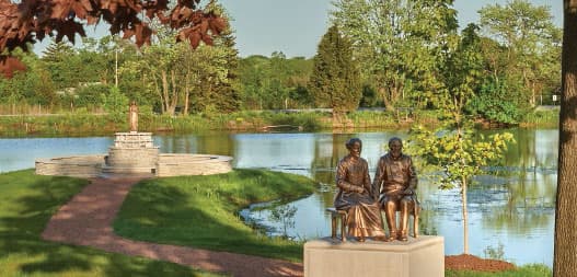 Carmelite Campus grounds with statue of Louis and Zelie Martin