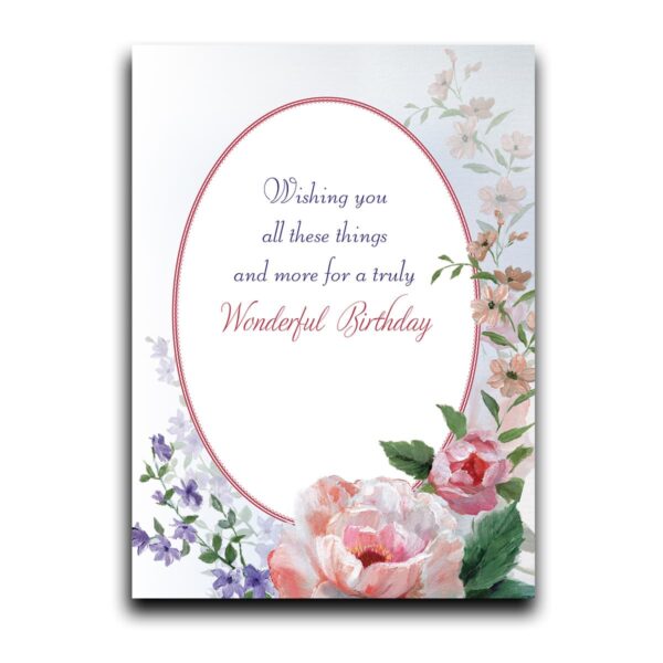 Birthday card with message and flowers