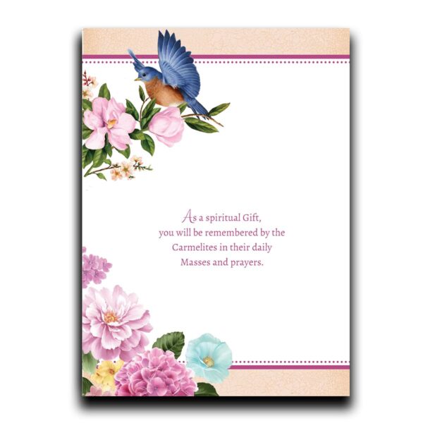 A blue bird with pink and blue flowers