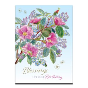 Birthday Blessings card 356 with pink flowers