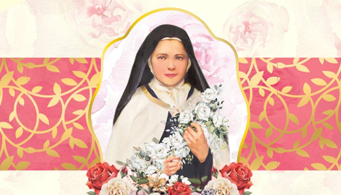 Painting of St. Therese holding white roses