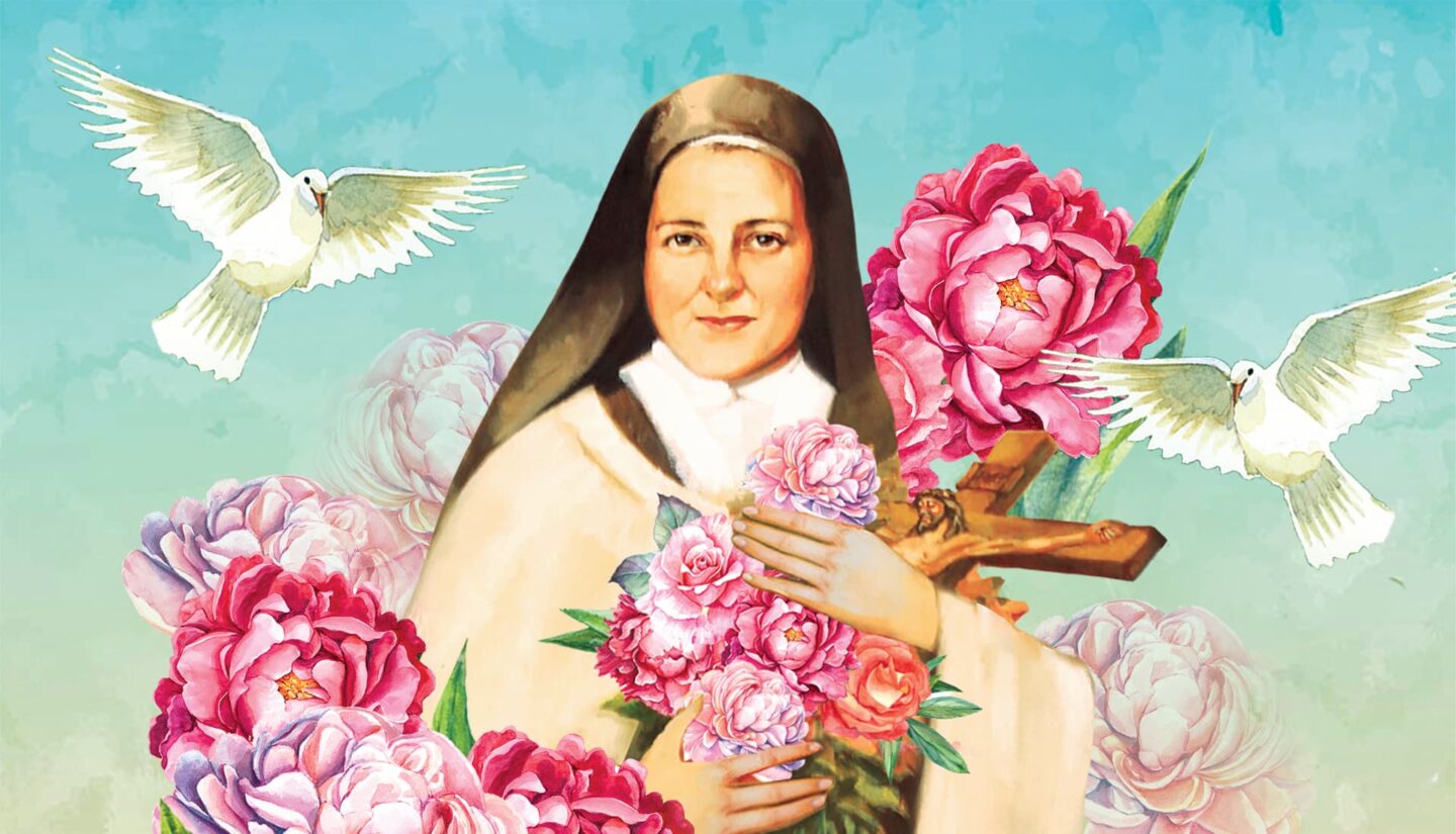St. Therese of Lisieux holding flowers