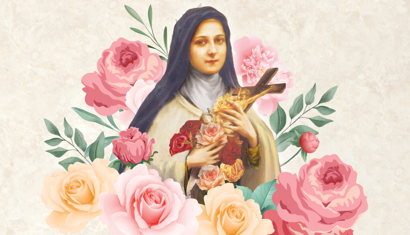 St Therese surrounded by roses