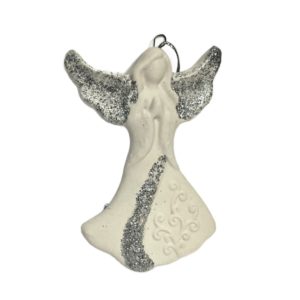 Ceramic Angel With Glitter On Wings Ornament