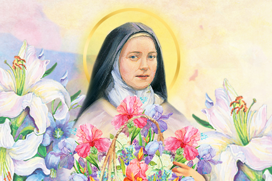 St Therese surrounded by lilies
