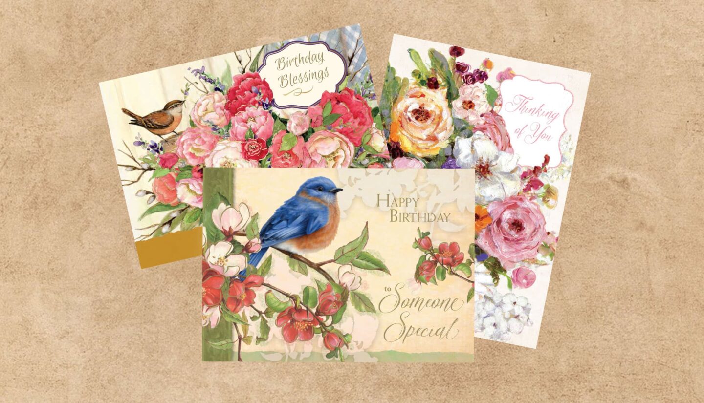 Three All Occasion Cards with birds and Flowers