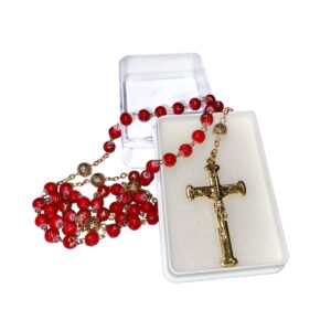St Therese Rosary gold with Red Beads