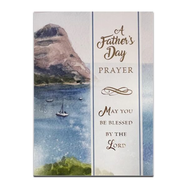 Small boat floating in the water with Father's Day writings