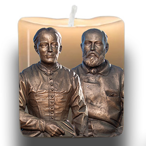 Candle with image of Sts. Louis and Zelie Martin