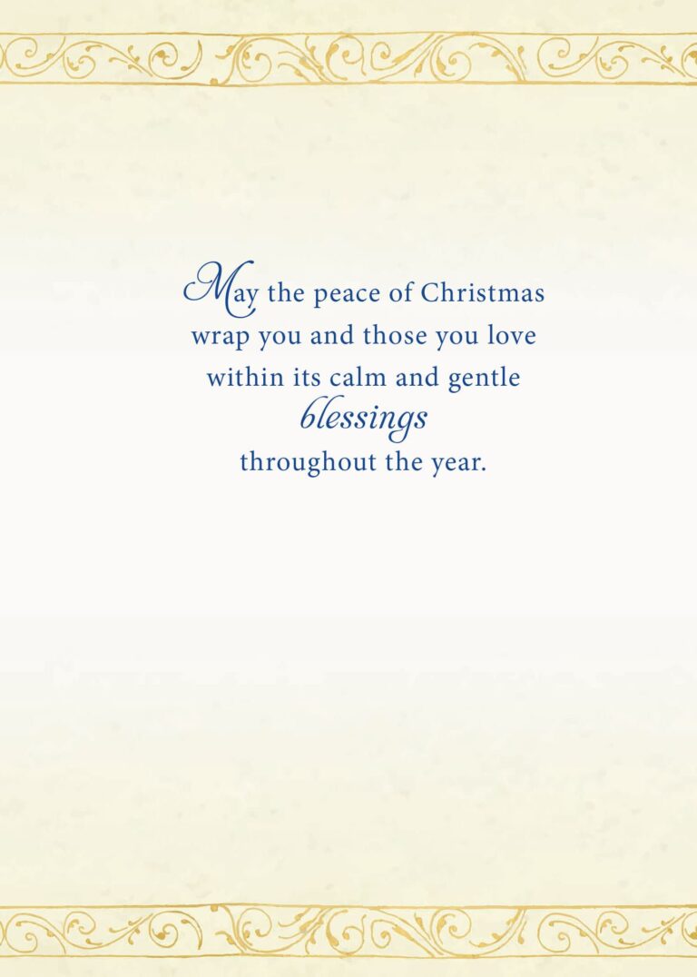Angel Christmas Card Page 3 with the inscription: May the peace of Christmas wrap you and those you love within its calm and gentle blessings throughout the year.