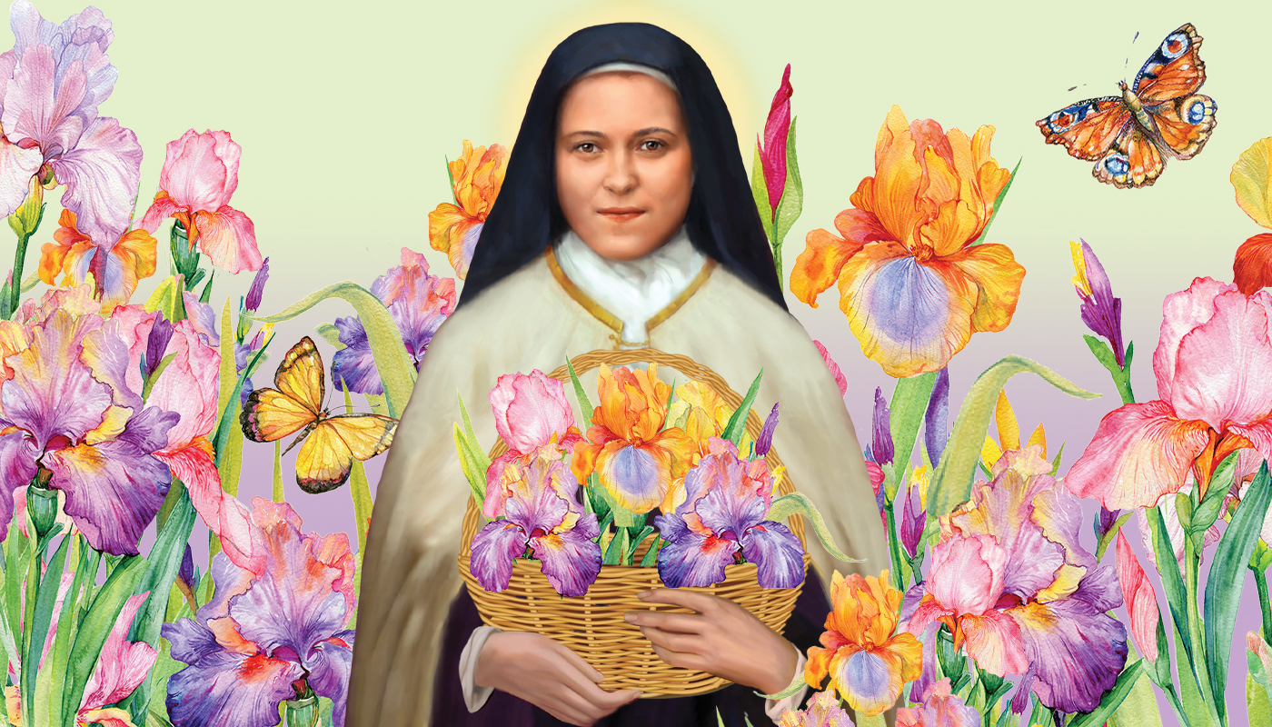 St Therese easter image with flowers and butterflies