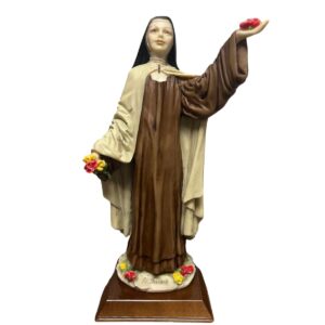 St Therese statue holding roses