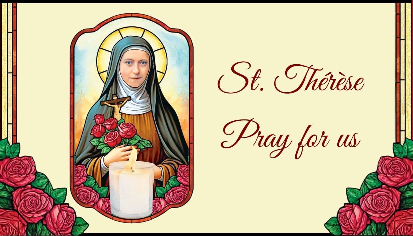 Image of St Therese with roses and candle