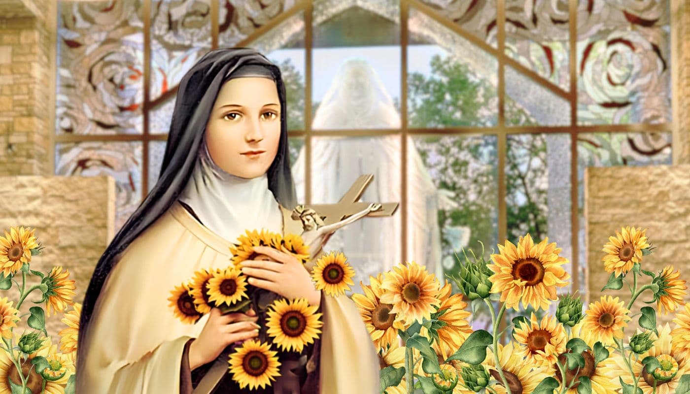Image of St. Therese and sunflowers
