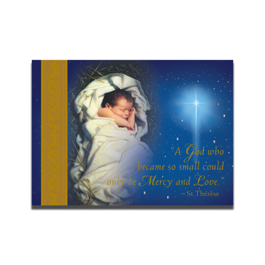 Baby Jesus Christmas Card with image of infant Jesus and St. Therese quote