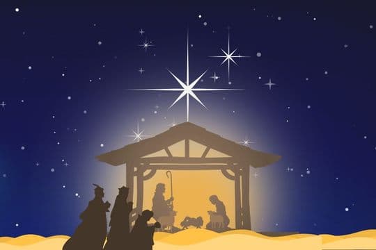 Silhouettes of wisemen and nativity scene